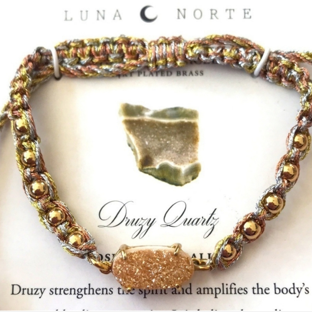 NIB Luna Norte Druzy Quartz Adjustable Bracelet